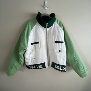 Bad Son Voyager‎ Jacket Size XL Sage Green White Colorblock Cropped Workwear